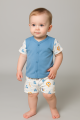Baby Outfit with Animal and Vehicle Print Shorts multiple colours(size-S)-blue