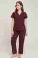 Women's NIght suit Geometric Print Pajama Set with Notched Collar