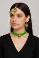 Emerald Elegance Jewelry Set - Traditional Green Beaded Choker, Earrings, and Pendant
