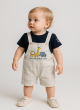Jungle Friends Baby Dungaree Set Outfit with Black T-Shirt & Checkered Overalls | 
