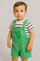 Crocodile Cutie Baby Dungaree-Piece Striped T-Shirt & Green Overalls with Fun Croc Patch | Toddler Summer Outfit