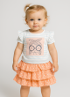 Adorable Baby Girl Outfit – Striped Graphic Tee & Pink Polka Dot Layered Skirt with Matching Headband
