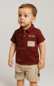 Stylish Boys' 2-Piece Outfit – Maroon Shirt & Beige Shorts Set by BOSS