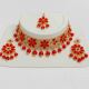 Red and baby pink Beaded Floral Necklace Set