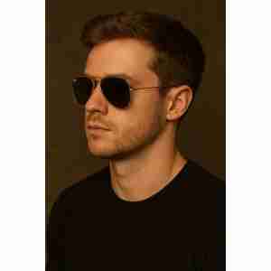 PLUM GLASS UV400 Aviator Sunglasses with Dark Green Lens – Classic Black & golden Metal Frame