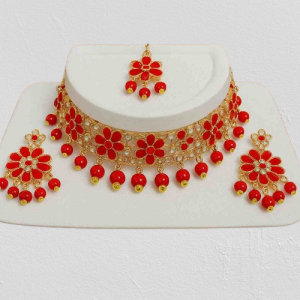  International Brass Necklace, Earring and Maang Tikka Set (Multicolours)