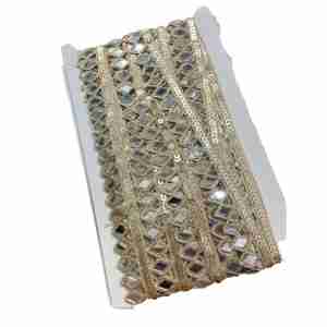  Real Mirror Gold Lace 9 Mtr for Dresses, Sarees, Suits, Blouses, Dupattas, Bags, Art & Craft
