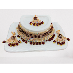  Vibrant Multicolored Stone and Gold-Plated Necklace Set with Maang Tikka